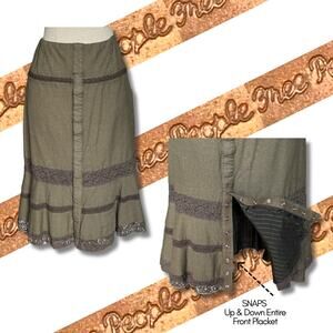 Vintage Y2K Free People Green Wool Skirt Lace Cottage Boho Rustic Fall Winter